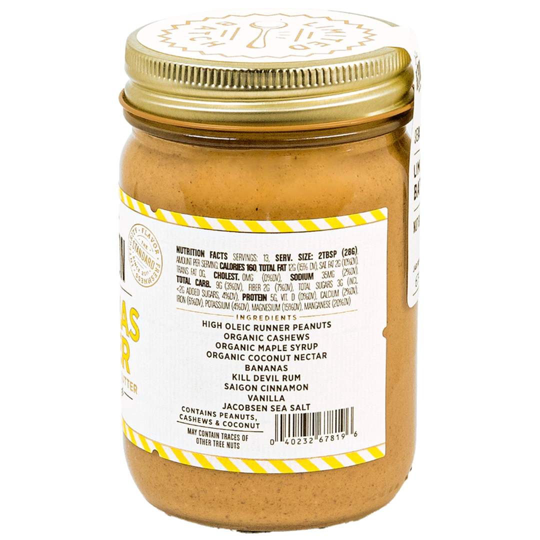 jar of Bananas Foster showing ingredients and nutrition facts