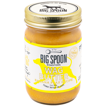 Jar of Big Spoon Roasters Wag Butter Banana Flax Recipe on a white background
