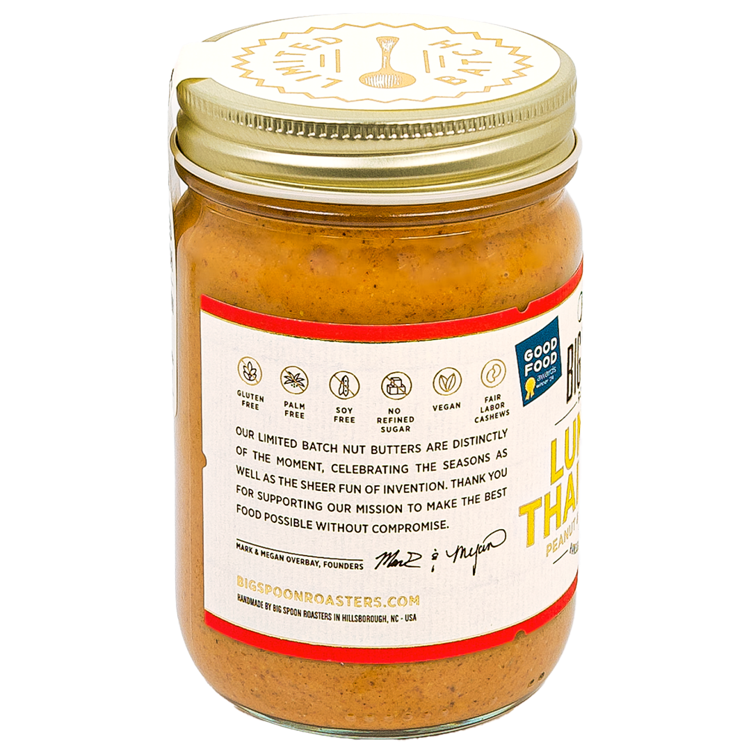 side of jar of Lum Lum Thai Curry Peanut & Cashew Butter