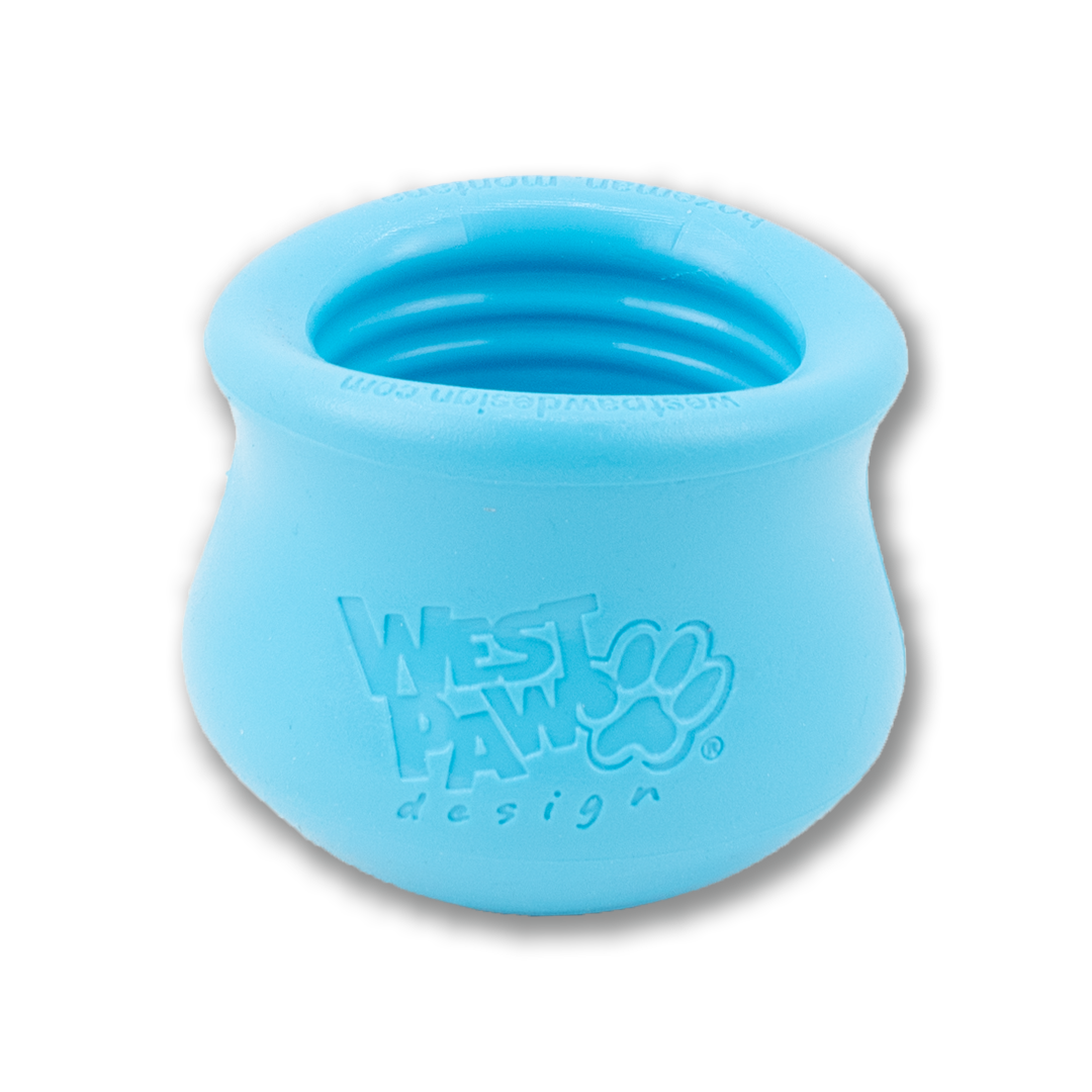 West Paw TOPPL dog toy in aqua blue, size small