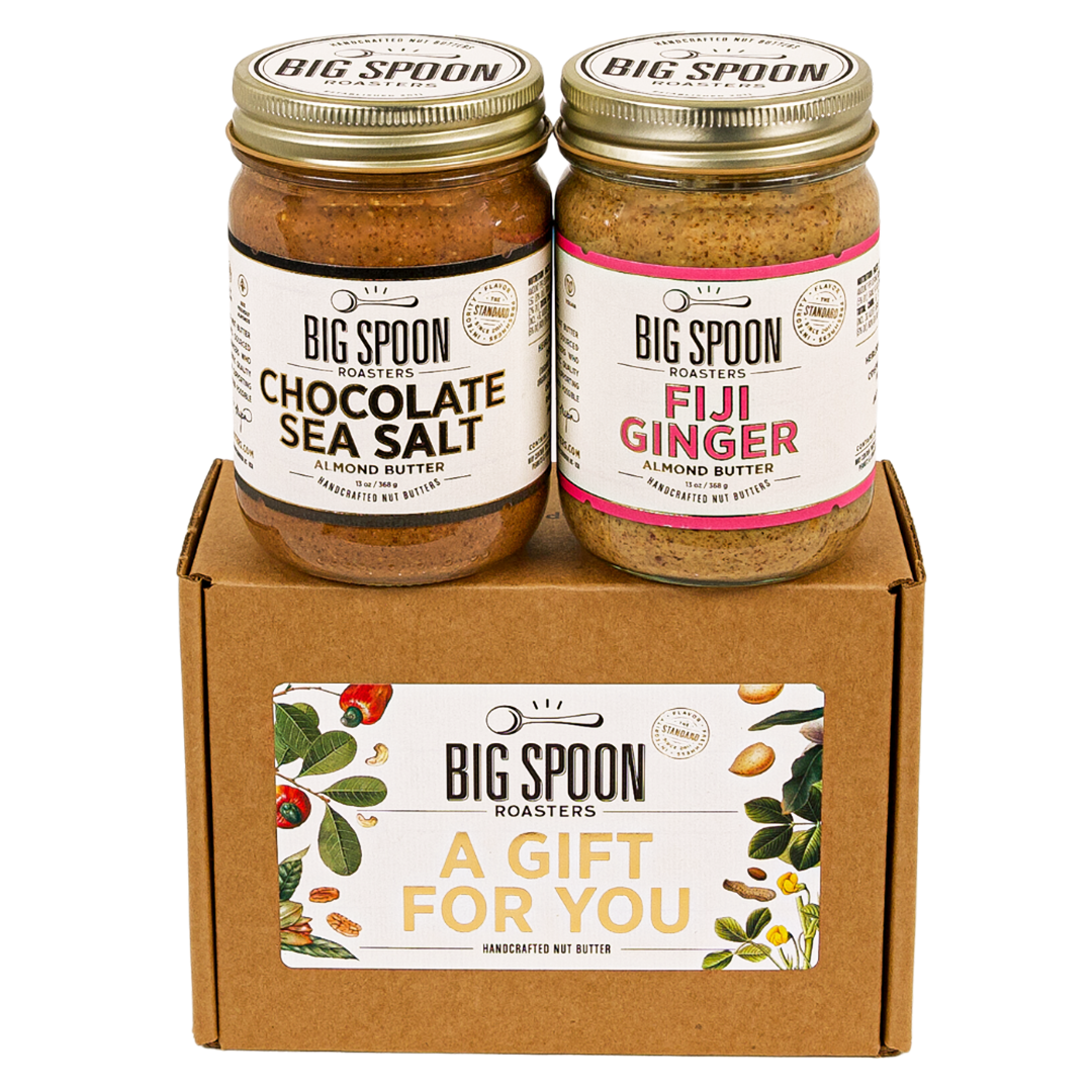 A Gift for You gift box with 13oz jars of Chocolate Sea Salt and Fiji Ginger