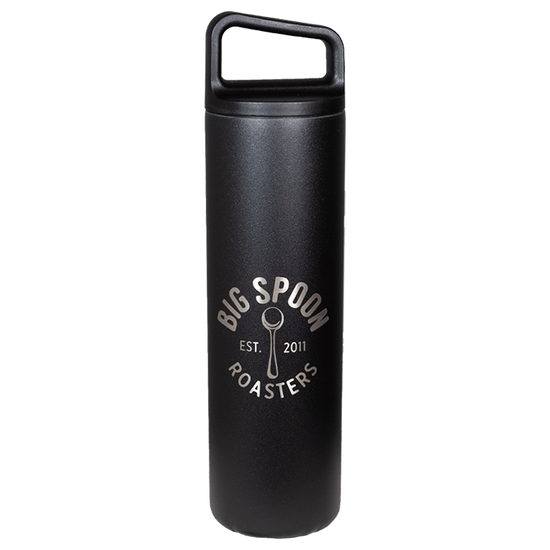 black Miir water bottle with Big Spoon Roasters logo