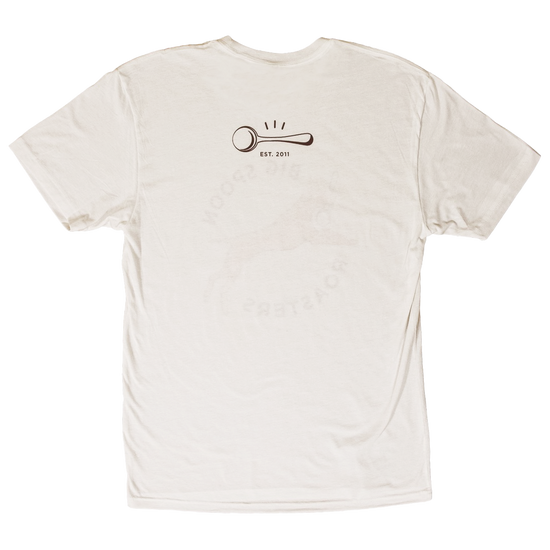 Unisex Big Spoon Roasters shirt back with shiny spoon saying "est. 2011"