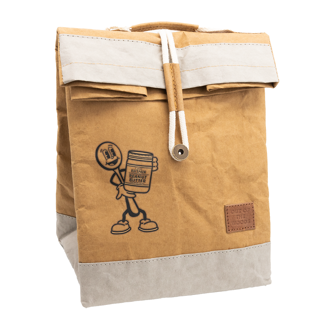 Big Spoon Roasters lunchbox with a spoon mascot holding a jar of Peanut Butter printed on the outside