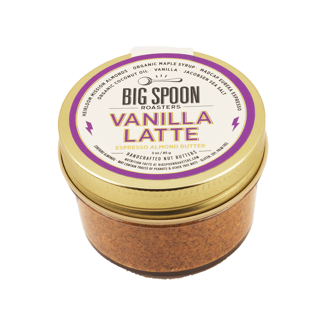 3oz Jar of Big Spoon Roasters Vanilla Latte on a white background