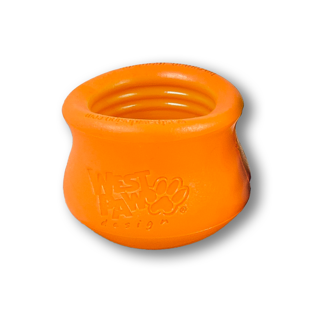 West Paw TOPPL dog toy in tangerine orange, size small