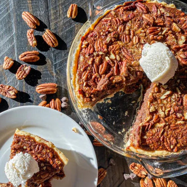 kentucky derby pecan pie with cut out slice