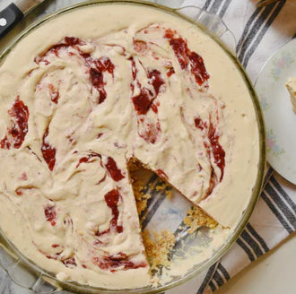 PB&J ice cream pie with piece cutout