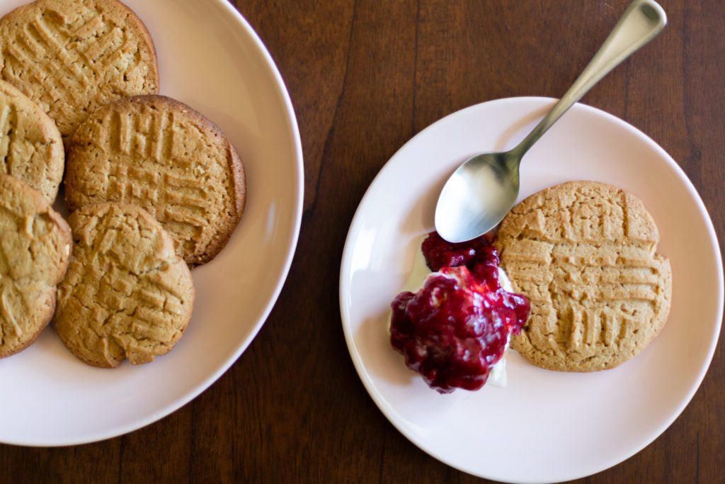 Peanut Butter Cookies with Quick Strawberry "Jam"