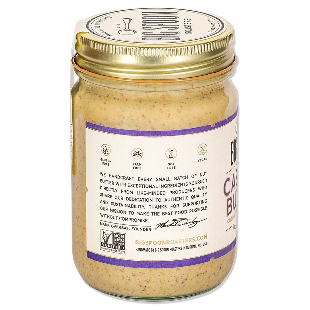 side of jar of Cashew Butter with Coconut Nectar