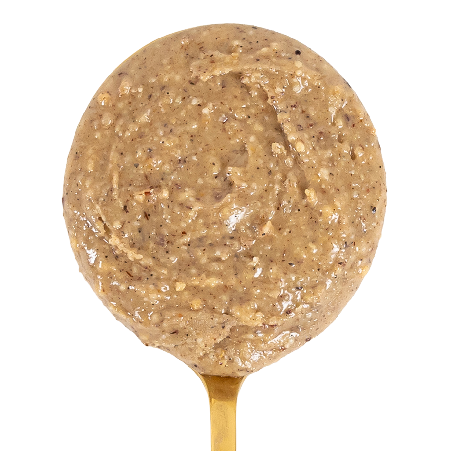 Closeup of spoonful of Eggnog nut butter
