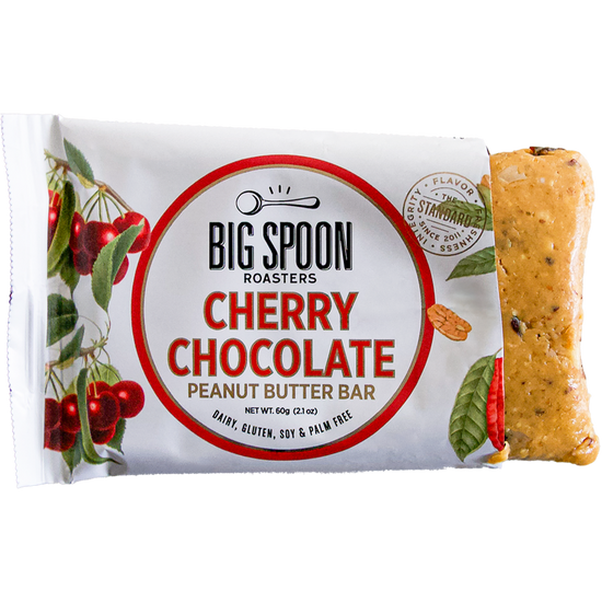 Cherry Chocolate Peanut Butter Bar with package opened on one side