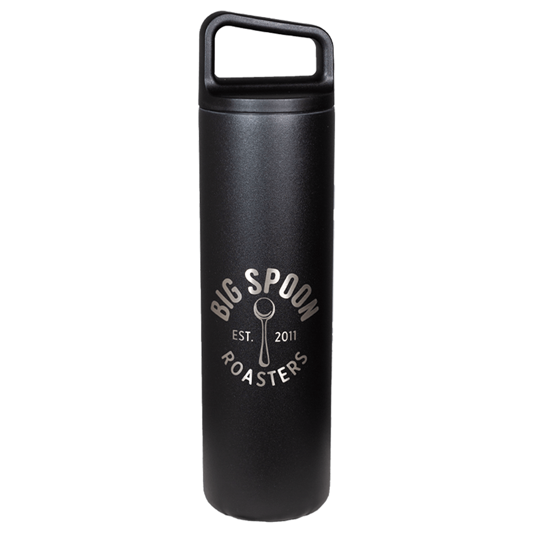 black Miir water bottle with Big Spoon Roasters logo