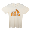 beige tee shirt reading "save tigers"