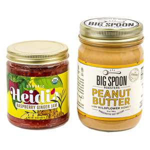 13oz jar of BSR Peanut Butter with 10oz jar of Heidi's Raspberry Jam