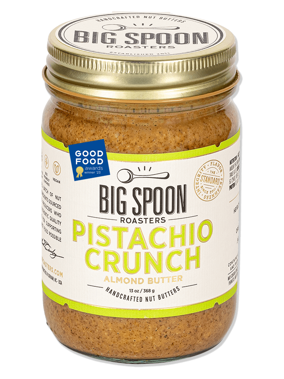 A 13 oz jar of Pistachio Crunch