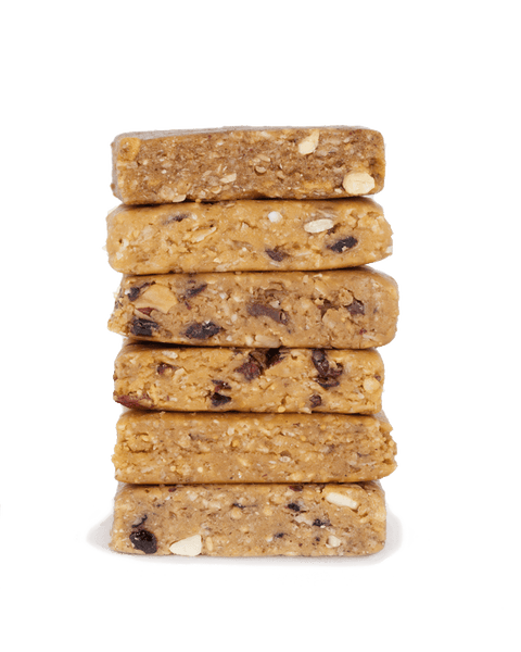 all six nut butter bar varieties stacked