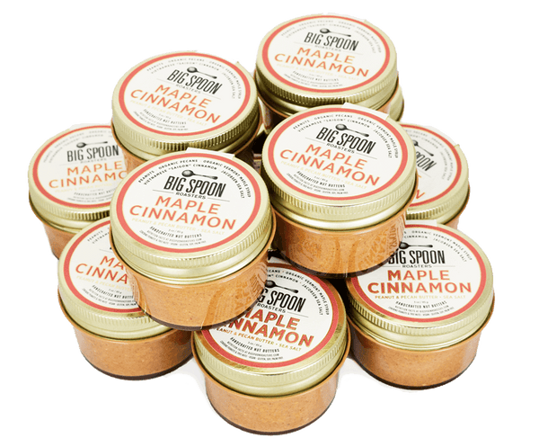 12 mini jars of Maple Cinnamon Peanut & Pecan Butter